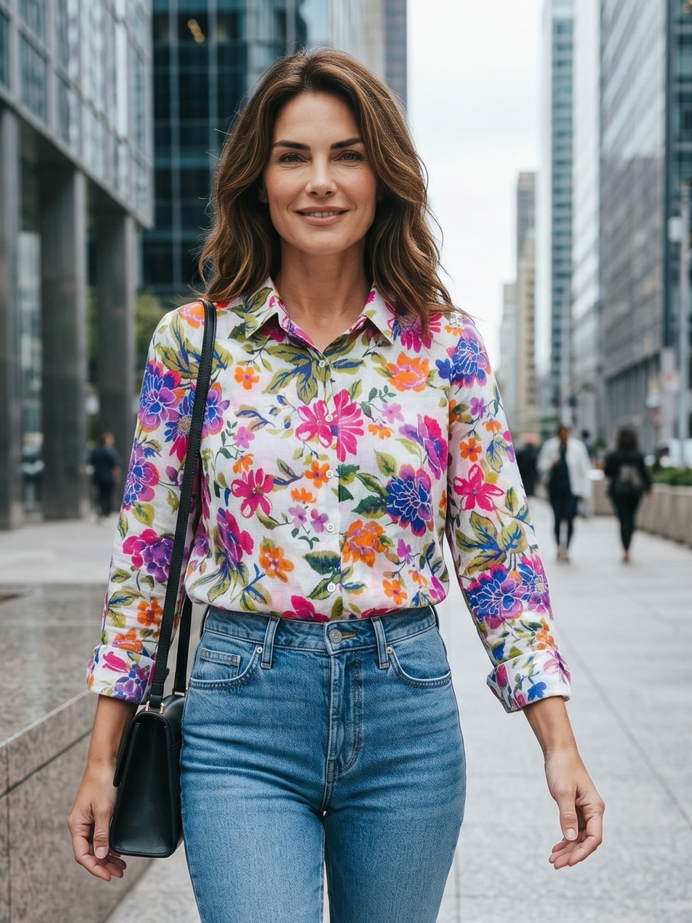 Lili & Lala Silk Blend Floral Button Front Blouse Size M